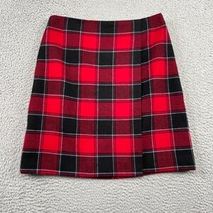 Talbots Skirt Womens 6 Red Plaid Wool Blend Mini Faux Wrap Classic Preppy
